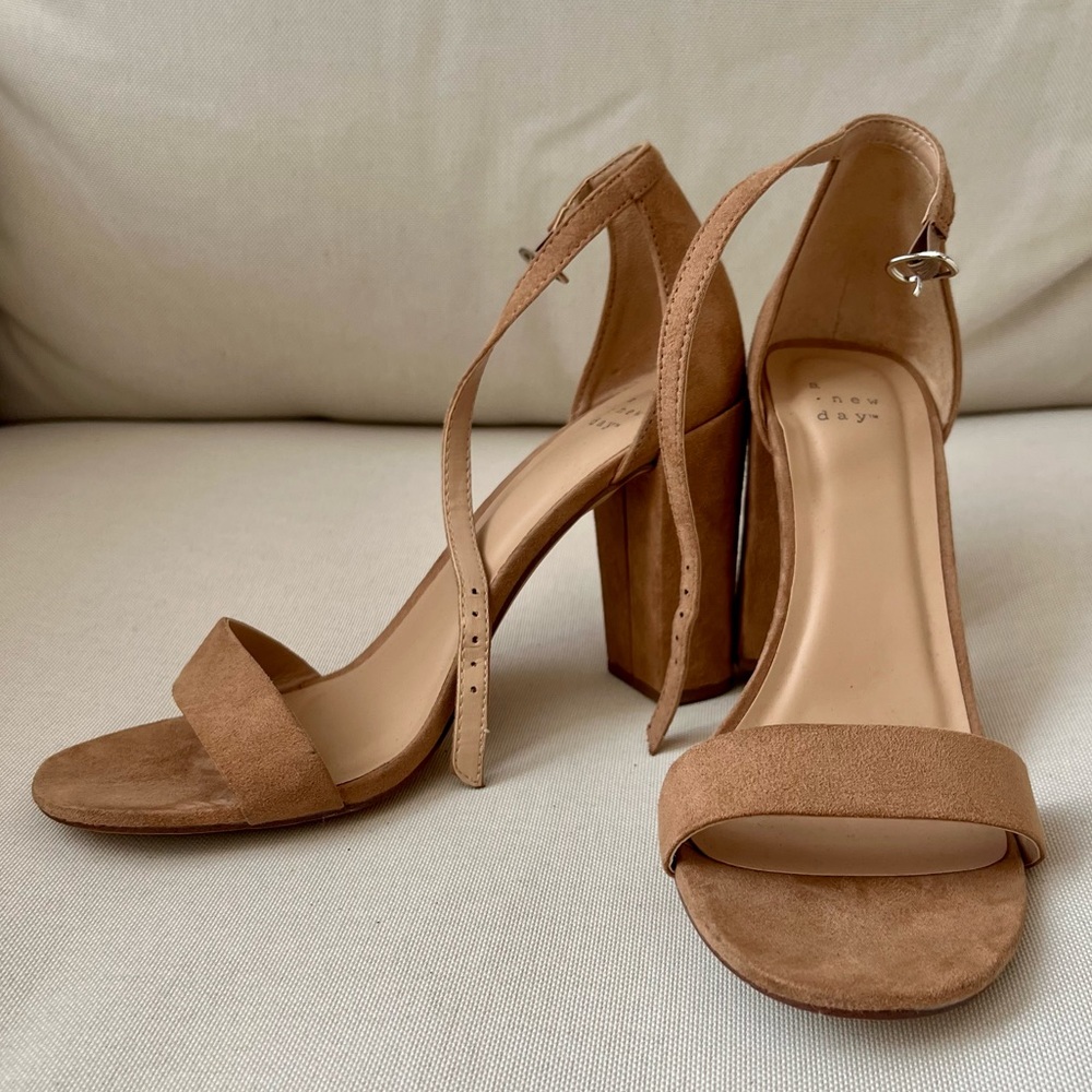 Nude Suede Ankle Strap Heels Size 9.5
